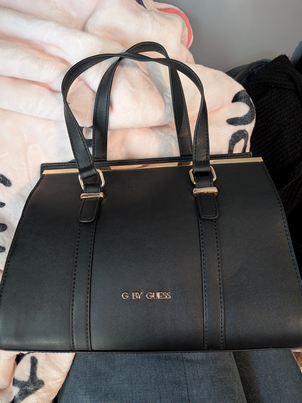 G by GUESS Black Structured Satchel Bag